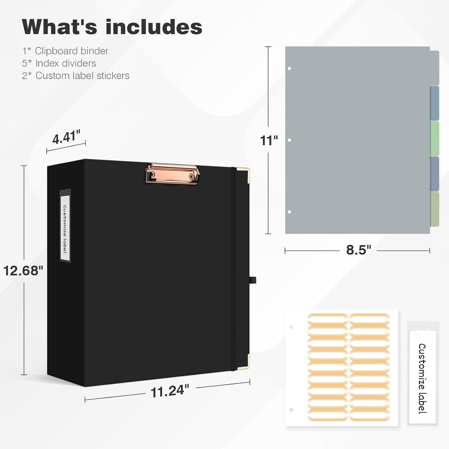 Ospelelf Binder 3 Ring 1 Inch, Floral Round Ring Clipboard Binder for Letter Size with 5 Tab Dividers, File Folder Labels, for School and Office Supplies