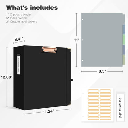 Ospelelf Binder 3 Ring 1 Inch, Floral Round Ring Clipboard Binder for Letter Size with 5 Tab Dividers, File Folder Labels, for School and Office Supplies