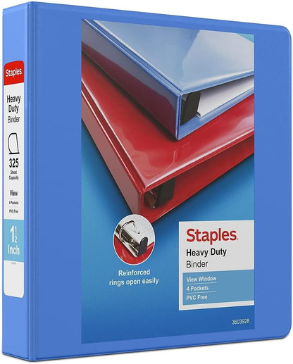 Staples Heavy-Duty 2-Inch D-Ring View Binder, Reinforced Spine, Holds Up to 450 Sheets, Gray, for Office & School