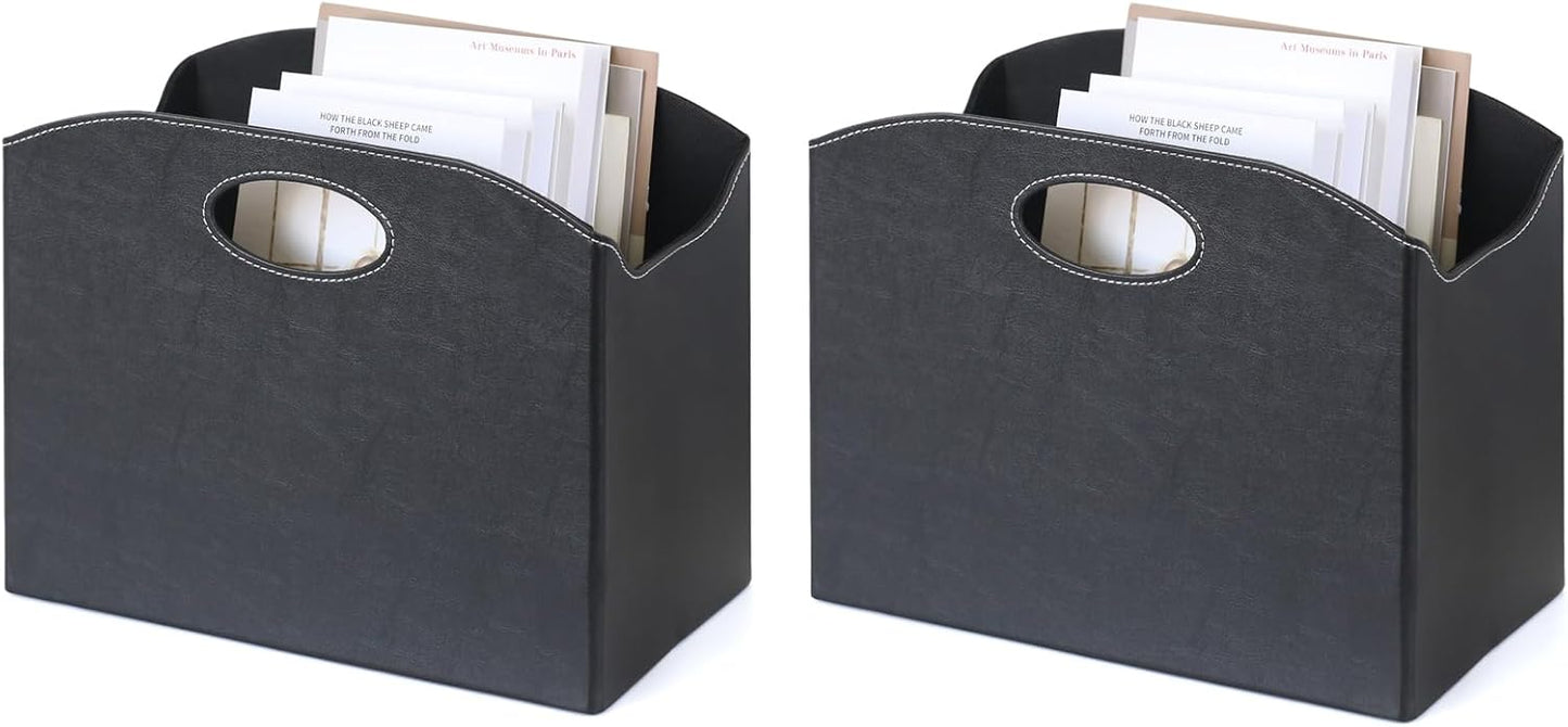 EZDeco Magazine Holder Foldable Magazine Rack Floor PU Leather File Holder Newspaper Book Storage Magazine Basket Document File Folder Organizer for Office Home (Black)