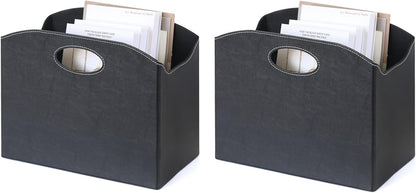 EZDeco Magazine Holder Foldable Magazine Rack Floor PU Leather File Holder Newspaper Book Storage Magazine Basket Document File Folder Organizer for Office Home (Black)