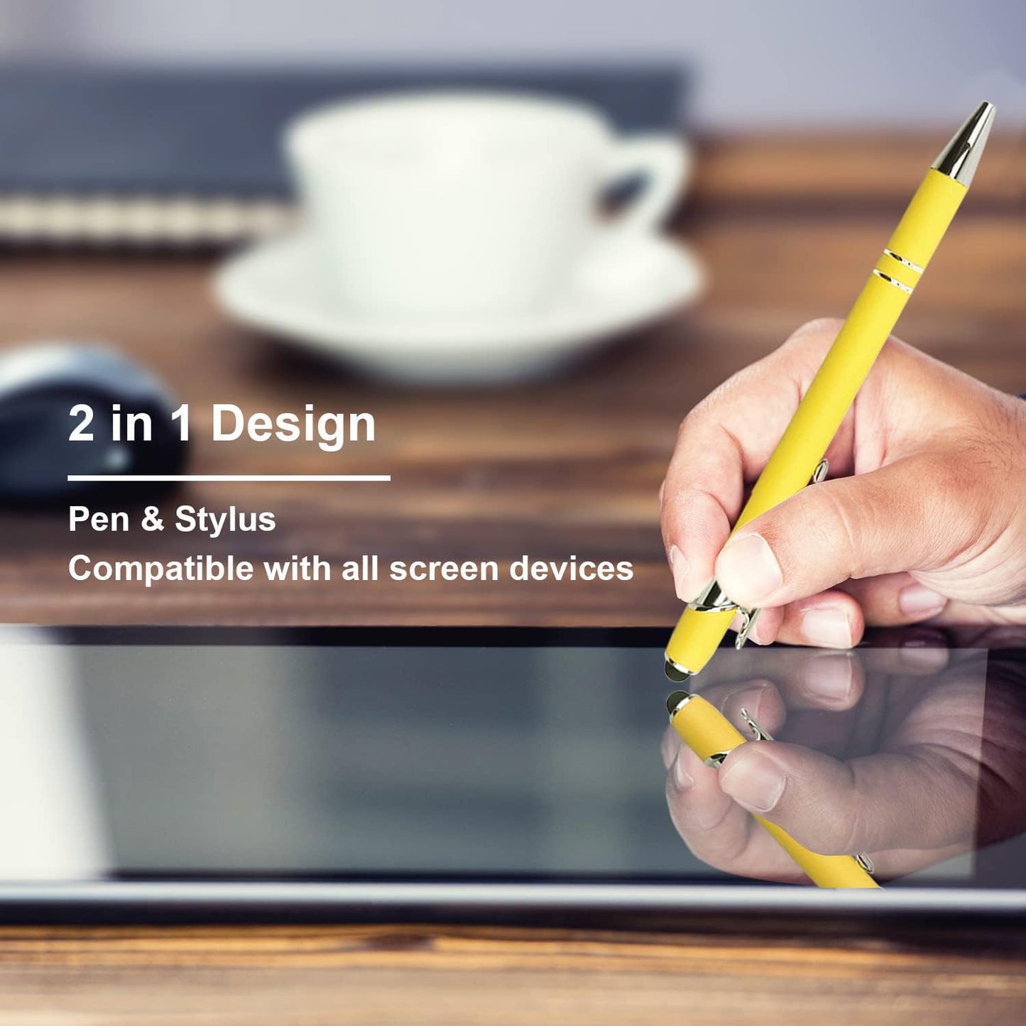 Oddmoal Ballpoint Pen with Stylus Tip, Soft Touch Click Metal Pen, 1.0mm Medium Point, Black Ink, 12 Count(Black)