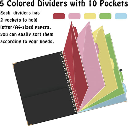 HAUTOCO Clipboard Folio with Refillable Notepad for Letter Size (11" x 8.5"), 5 Dividers with 10 Pockets, Elastic Pen Holder and File Folder Labels, Spiral Nurse Clipboard Artboard(Green)