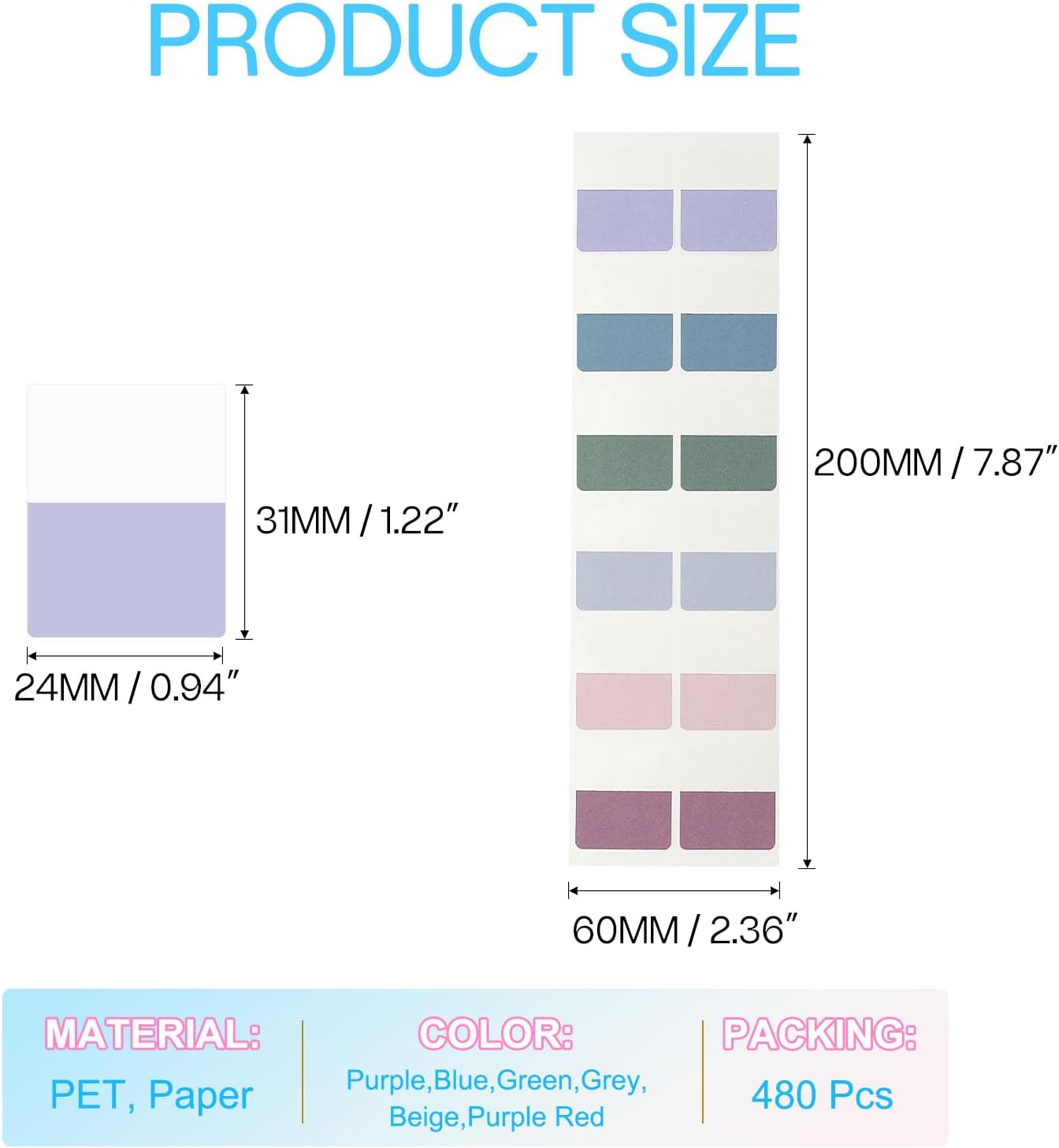 PATIKIL Clear Index Sticky Tabs, 480 Pcs Small Transparent Sticky Notes Bookmarks Planner Stickers Page Tabs for Office Notebooks File Folder Ledger Book, Gradient Pink