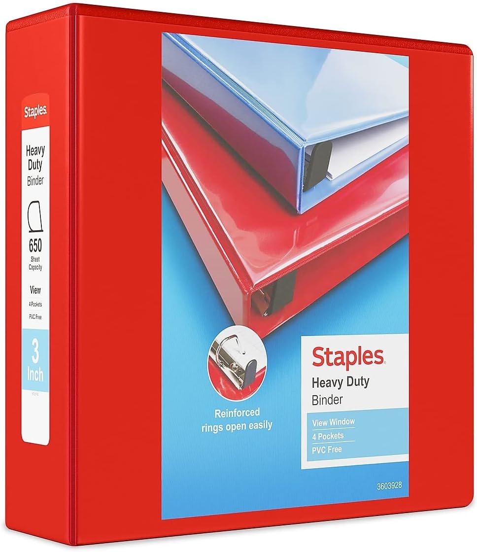 Staples Heavy-Duty 2-Inch D-Ring View Binder, Reinforced Spine, Holds Up to 450 Sheets, Gray, for Office & School