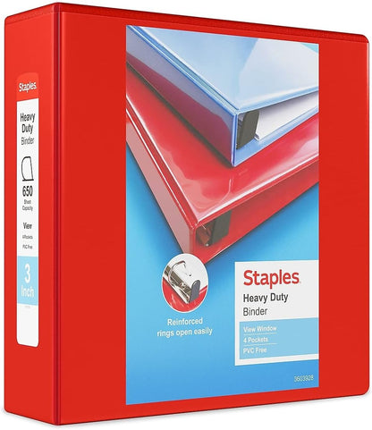 Staples Heavy-Duty 2-Inch D-Ring View Binder, Reinforced Spine, Holds Up to 450 Sheets, Gray, for Office & School