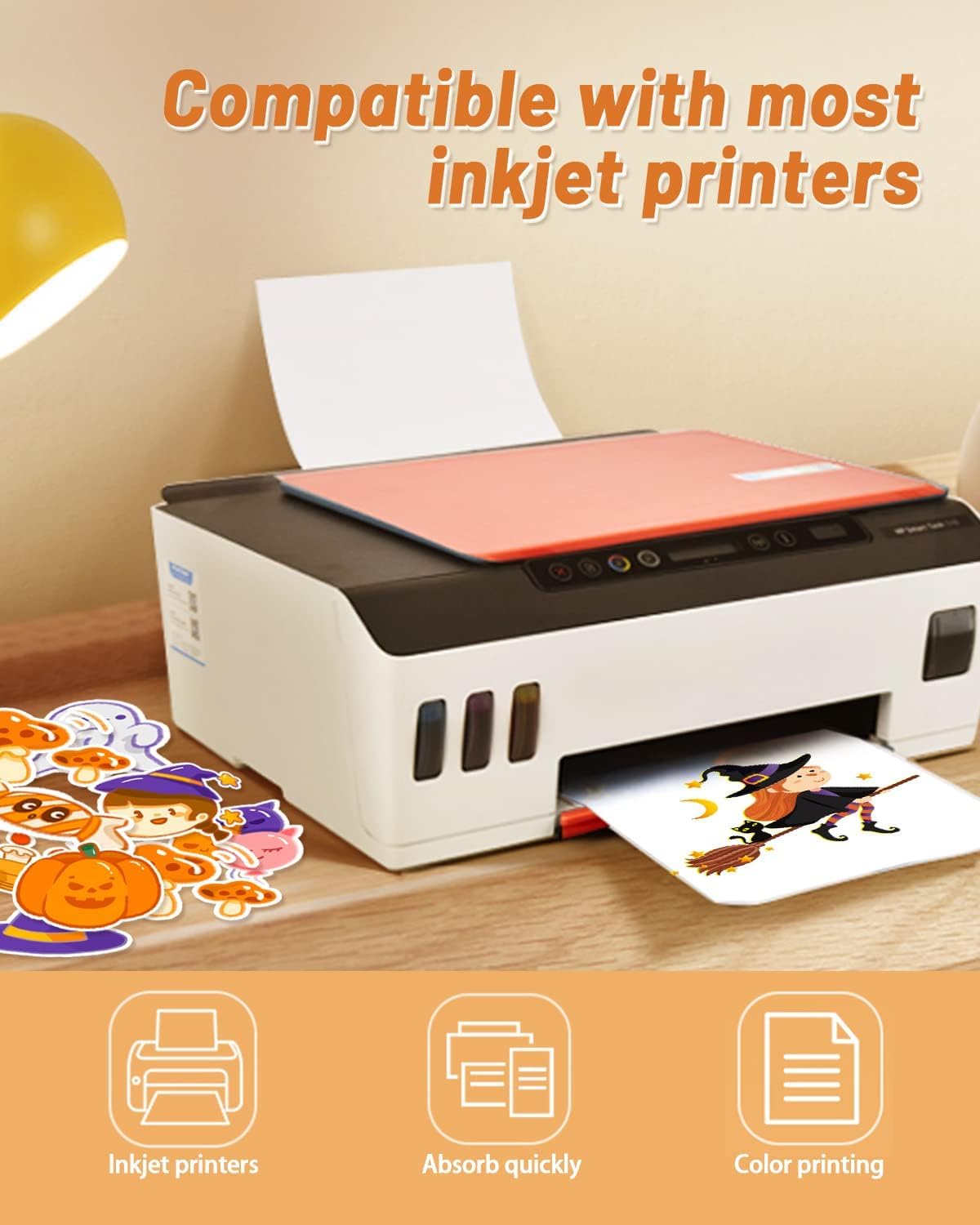 QYH Printable Vinyl Sticker Paper for Inkjet & Laser Printer - Matte White Waterproof, 50 Sheets Vivid Colors, Compatible with Cricut, Silhouette, Ideal for Small Business & DIY- 8.5"x11"