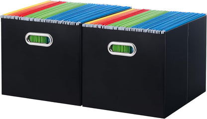 Oterri File Organizer Box, Portable Collapsible Cardboard File Folder Organizer with Handle for Letter Size Hanging Files, Document Storage Box for Home Office & Classroom (4 Packs, Black)