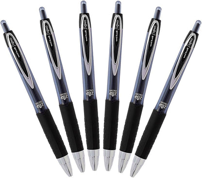 Uni-Ball Signo 207 Retractable Gel Pen, 0.5mm Micro Point, Black, Pack of 6