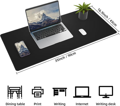 Large Desk Mat 47.2" x 17" Leather Desk Pad Protector with Natural Cork & PU Leather, Non-Slip Office Desk Mat, Large Mouse Pad, Waterproof Desk Blotter pad for Office&Home(Black)