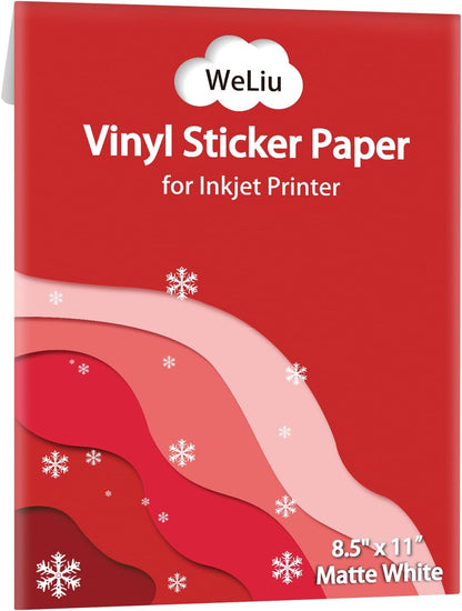 Printable Vinyl Sticker Paper for Inkjet and Laser Printer - Glossy White - 21 Waterproof Decal Paper Self-Adhesive Sheets 8.5"x11"- Dries Quickly and Holds Ink Beautifully