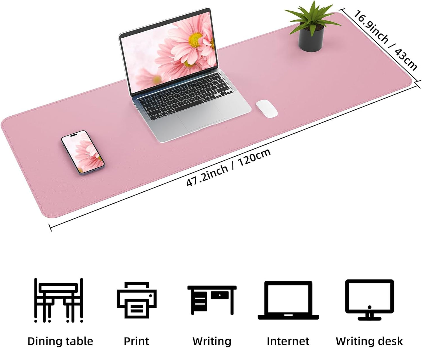 Large Desk Mat 47.2" x 17" Leather Desk Pad Protector with Natural Cork & PU Leather, Non-Slip Office Desk Mat, Large Mouse Pad, Waterproof Desk Blotter pad for Office&Home(Black)
