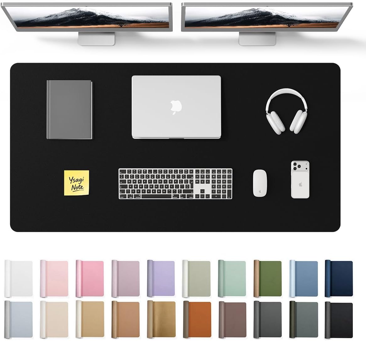 YSAGi Leather Office Desk Pad Protector, Large Mouse Pad, Non-Slip, PU Leather, Laptop Desk Blotter, Waterproof Writing Pad for Office and Home, Black, 23.6" x 13.8" - Colors B