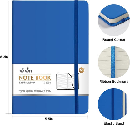 ViVin Lined Journal Notebooks for Work, 192 Pages, Medium 5.5 x 8.3 inch, College Ruled, A5 Hardcover Journaling Notebooks for Writing, 8 Pack Bulk,Black
