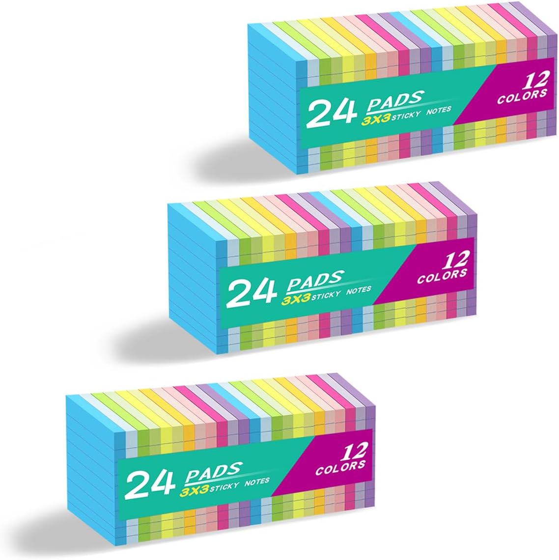 (24 Pack) Lined Sticky Notes 3x3 in,Notepads with Lines,Ruled Stickies Super Sticking Power,Office School Memo Note Pads Bright Colors,Post on Windows Doors,Recyclable,Easy to Write on