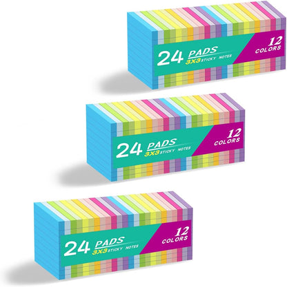 (24 Pack) Lined Sticky Notes 3x3 in,Notepads with Lines,Ruled Stickies Super Sticking Power,Office School Memo Note Pads Bright Colors,Post on Windows Doors,Recyclable,Easy to Write on