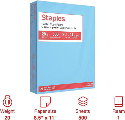Staples Pastel Colored Copy Paper 8 1/2-Inch x 11-Inch Pink 500/Ream, For Office, School & Home