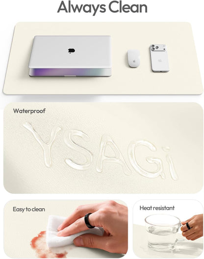 YSAGi Leather Desk Pad Protector, Large Mouse Pad, Non-Slip PU Leather Desk Blotter, Waterproof Writing Pad for Office and Home (31.5" x 15.8", Eggshell) - Colors A