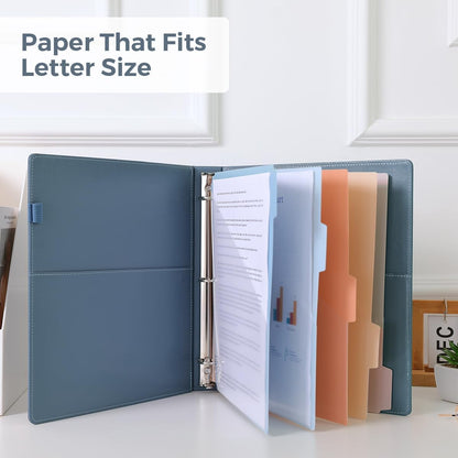 SKYDUE 3 Ring Binder with Clipboard,1 Inch Binder, 13.2" × 10.2" PU Clipboard Binder with Notepad & 5 Dividers with 5 Pockets, Labels, Clipboard Folder Great for School Office(Fit Letter Sized Paper)