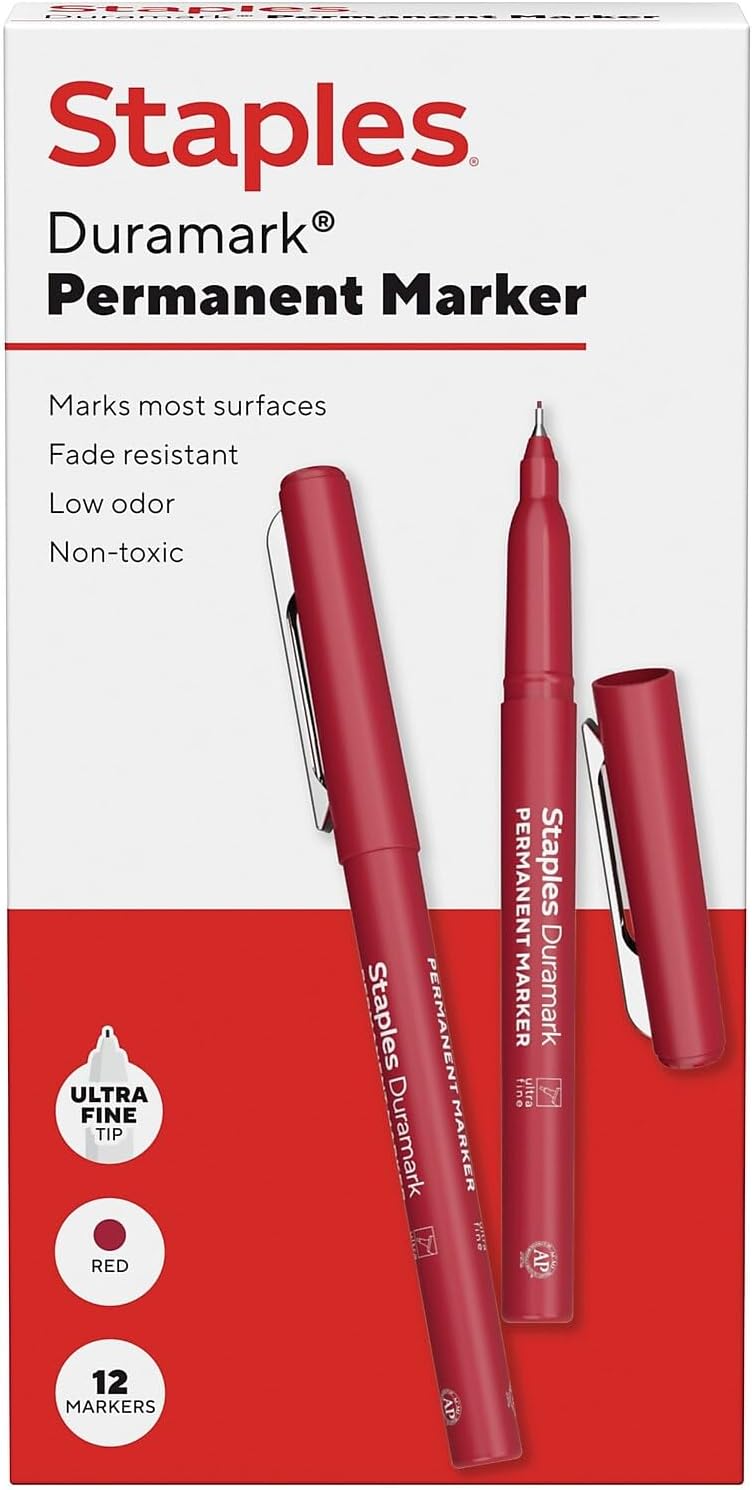 STAPLES Permanent Markers, Ultra Fine Tip, Black, 12 Pack – Duramark Precision Markers for Writing, Drawing & Labeling