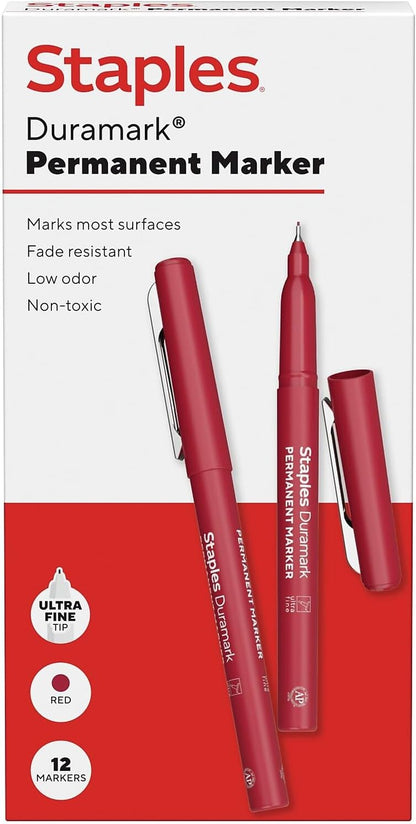 STAPLES Permanent Markers, Ultra Fine Tip, Black, 12 Pack – Duramark Precision Markers for Writing, Drawing & Labeling