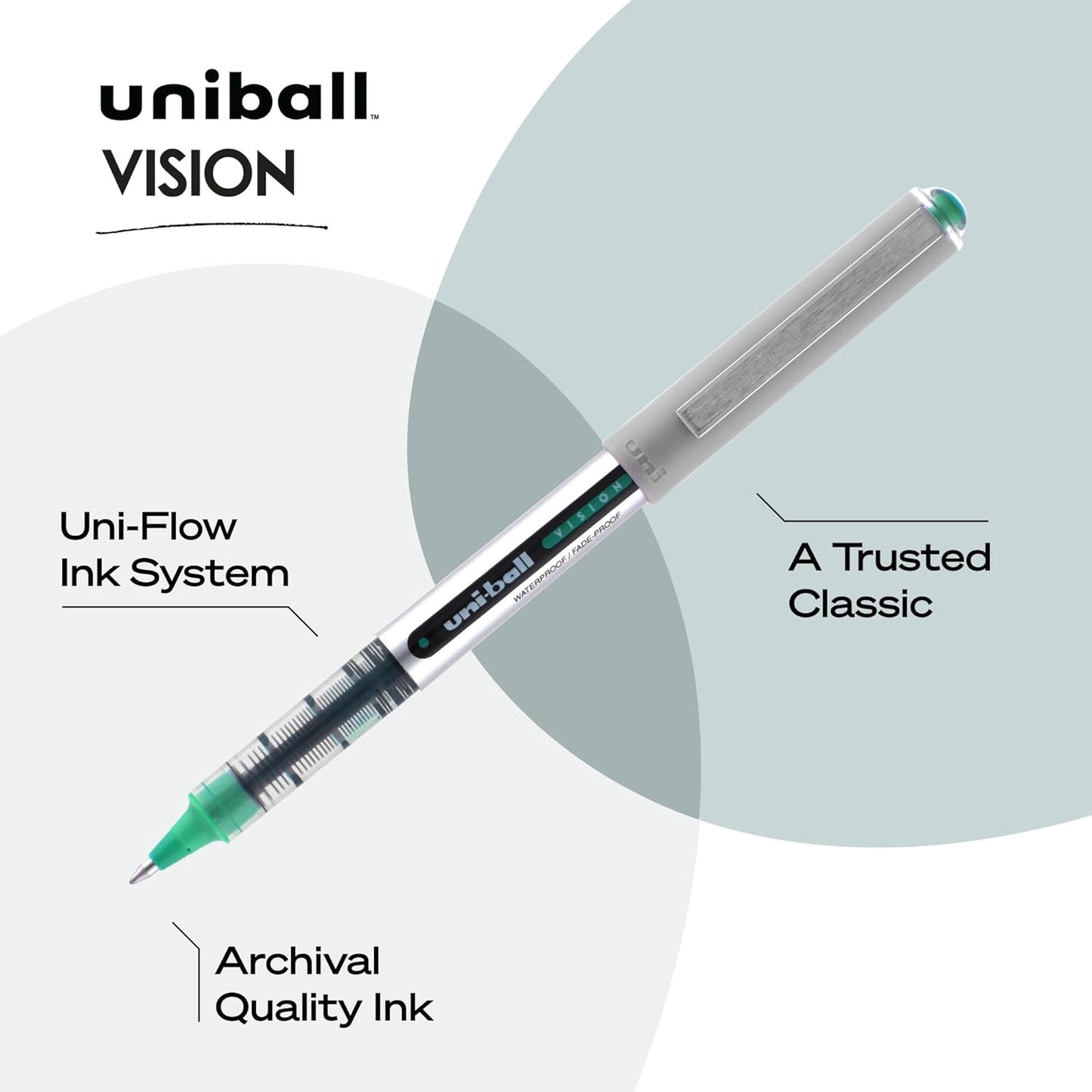 uni-ball Vision Stick Roller Ball Pens, Fine Point, Black Ink, Pack of 4