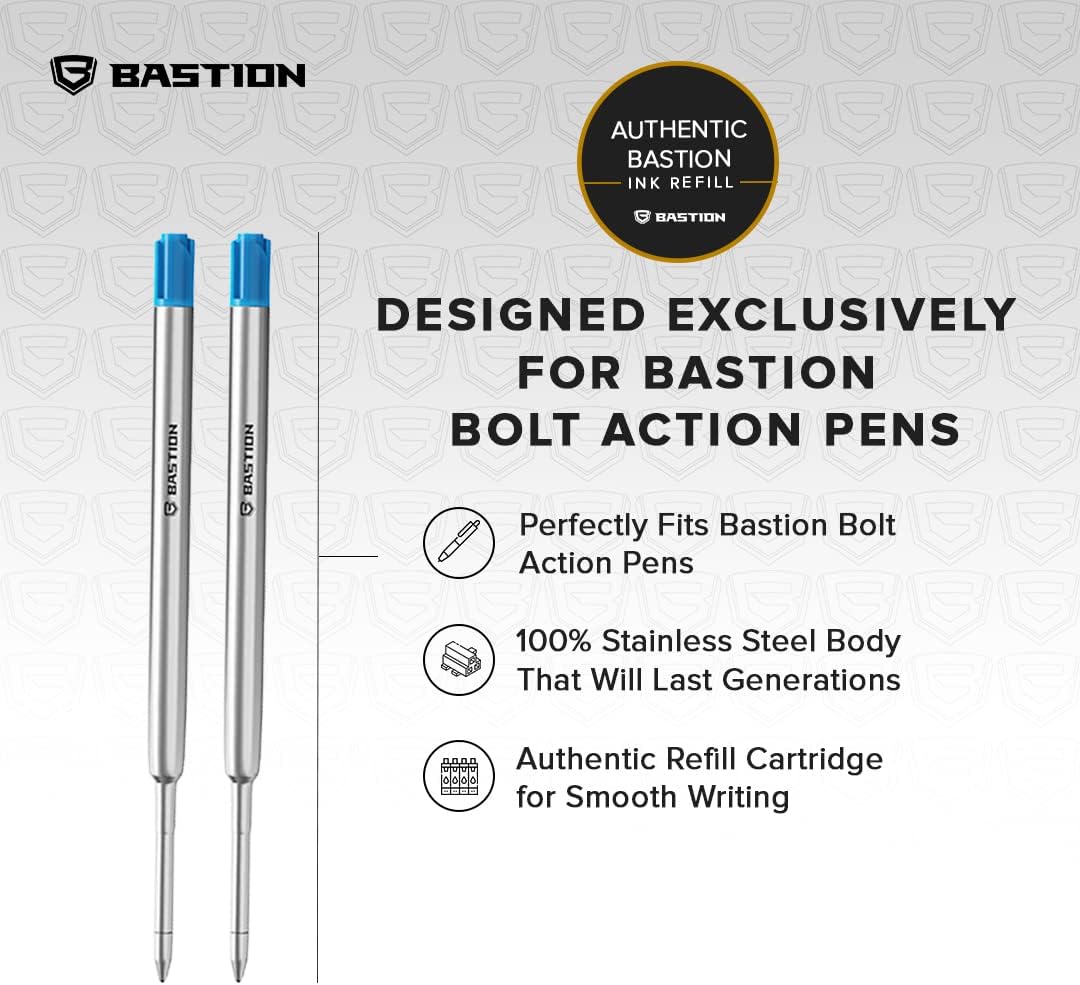 BASTION Pen Refill Ballpoint Blue | Replacement for All Bastion Bolt Action Pens | Standard Pen Ink Refills Cartridge (Blue 6 pc)