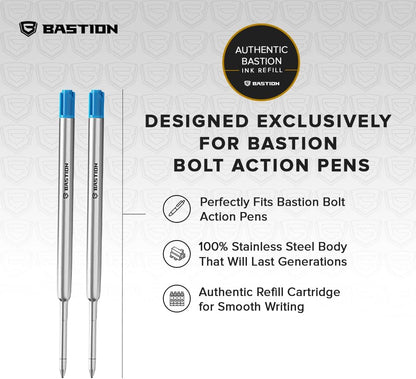 BASTION Pen Refill Ballpoint Blue | Replacement for All Bastion Bolt Action Pens | Standard Pen Ink Refills Cartridge (Blue 6 pc)