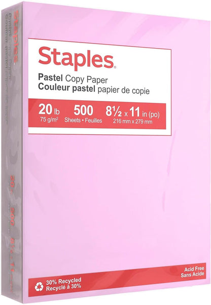 Staples Pastel Colored Copy Paper 8 1/2-Inch x 11-Inch Pink 500/Ream, For Office, School & Home