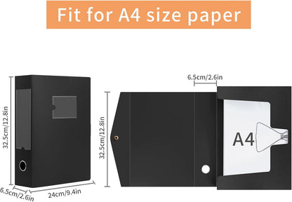 HUA JIE 2 Pack A4 Storage File Boxes Archives Case,65mm Spine,Box File Document Storage Box with Metal Clip for Office School -Black