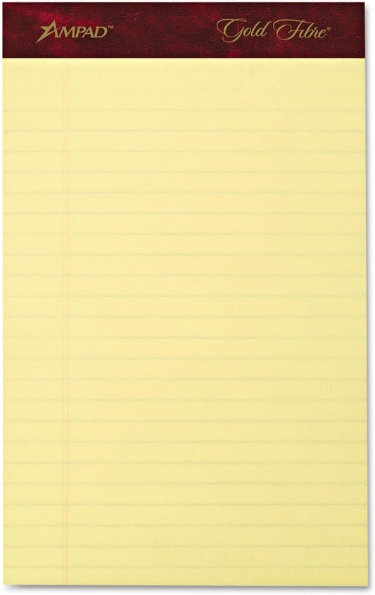 Ampad 20-029R Gold Fibre Writing Pads, Jr. Legal Rule, 5 x 8, Canary, 50 Sheets (Pack of 4)