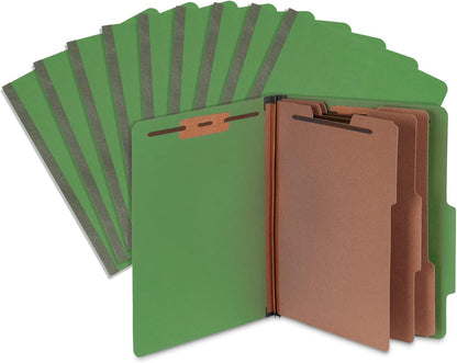 Blue Summit Supplies Green Classification Folders, 3 Dividers, Letter Size with 2 Inch Tyvek Expansions, Use for Organizing Medical Records & Client Files, 10 Pack