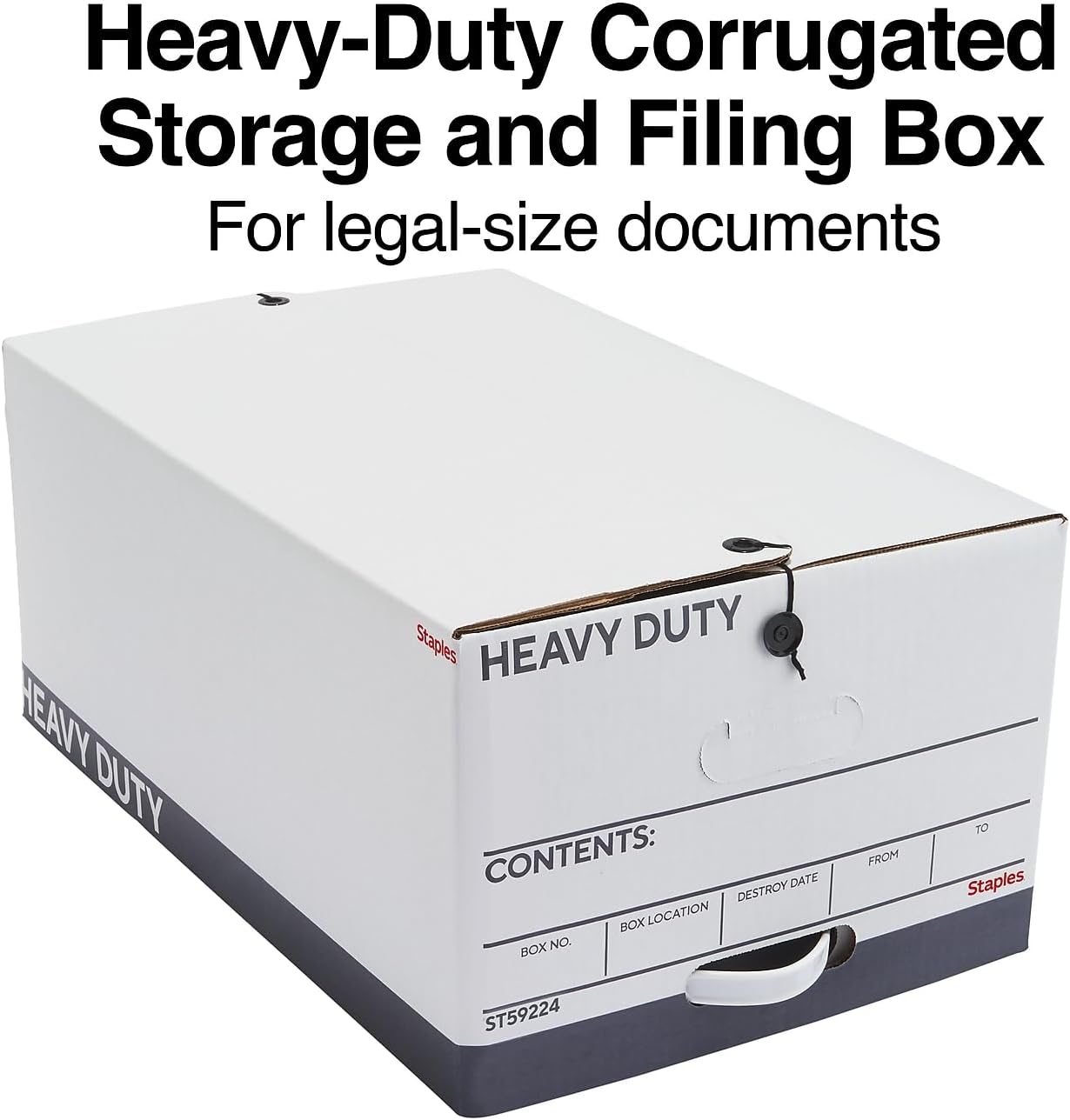 STAPLES Storage & Filing Box, Heavy-Duty with Handles & String-Button Lid, Letter Size Documents, Stackable, 4-Pack, White/Gray