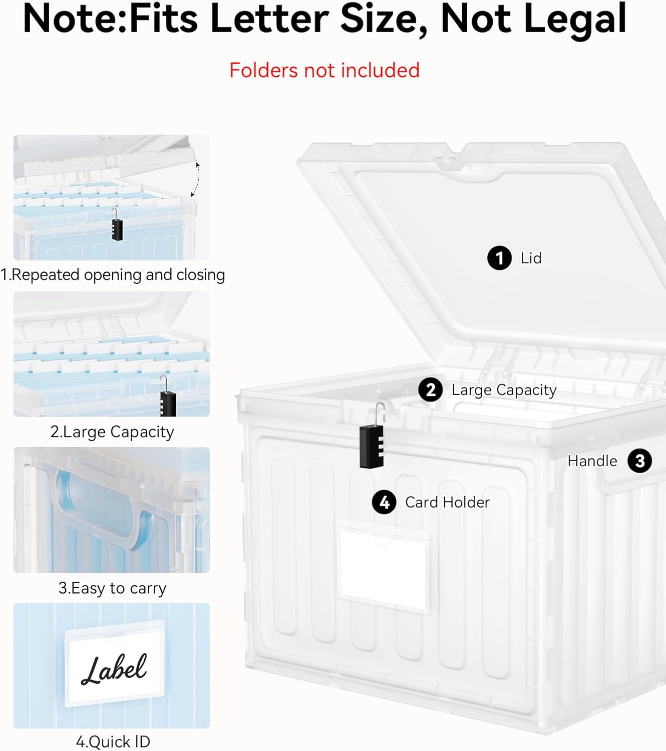 Oterri Plastic File Box with Lid for Letter Size Hanging File Folders, Hanging File Folder Box for Home, Office, School, File Cabinet, Assembly File Organizer, Pink，Large-1 Pack Without Folders