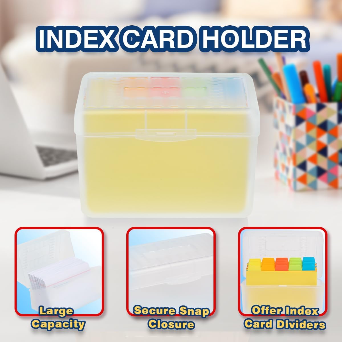 H4D Index Card Holder 3x5 Inches with 25 Plastic Dividers, Black