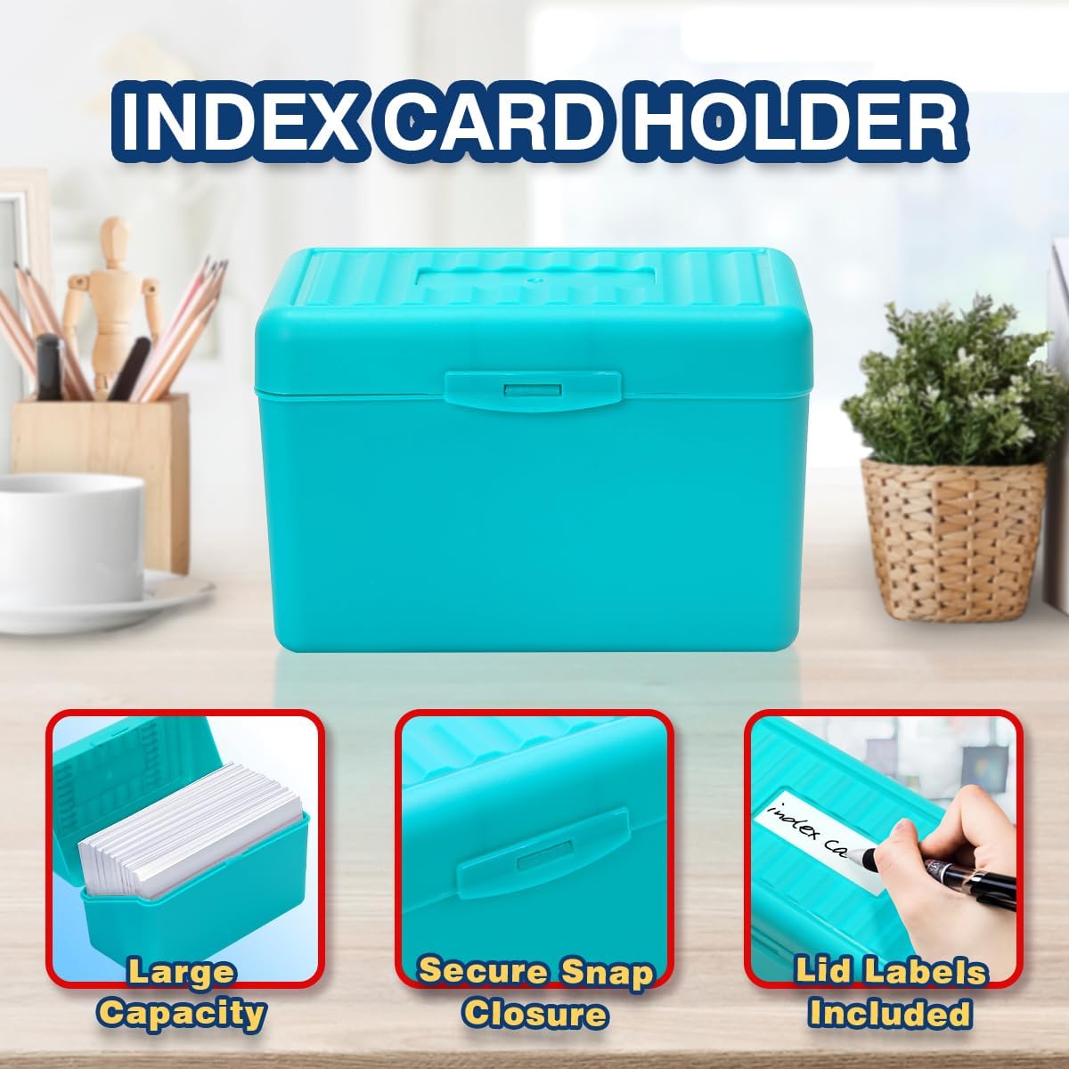H4D 3x5 Index Card Holder with 100 Heavyweight Ruled Index Cards and 25 Plastic Dividers, Black
