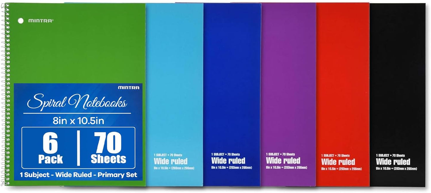 Mintra Office Spiral Notebooks, Wirebound, Journals for School, Work, Business, Aesthetic Stationery, Writing Pads, Teacher & Student Supplies (6, Pastel, College)