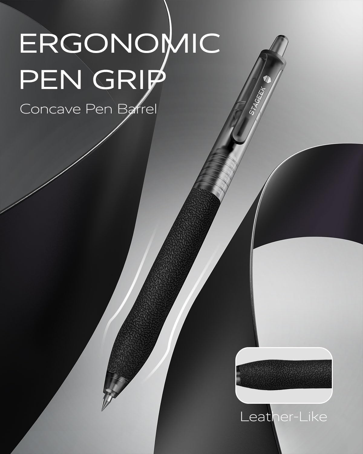 STAGEEK 0.5mm Gel Pens Fine Point Smooth Writing Pens, 12PCS Black Ink Pens, Retractable Leather-Like Black Gel Pens, Business Gel Pen for Journaling, Writing, School, Office Use (Black)