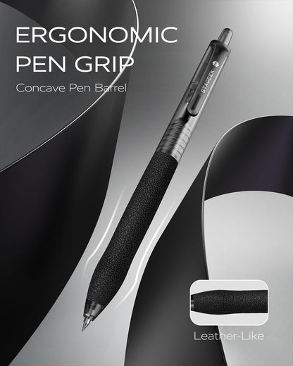 STAGEEK 0.5mm Gel Pens Fine Point Smooth Writing Pens, 12PCS Black Ink Pens, Retractable Leather-Like Black Gel Pens, Business Gel Pen for Journaling, Writing, School, Office Use (Black)