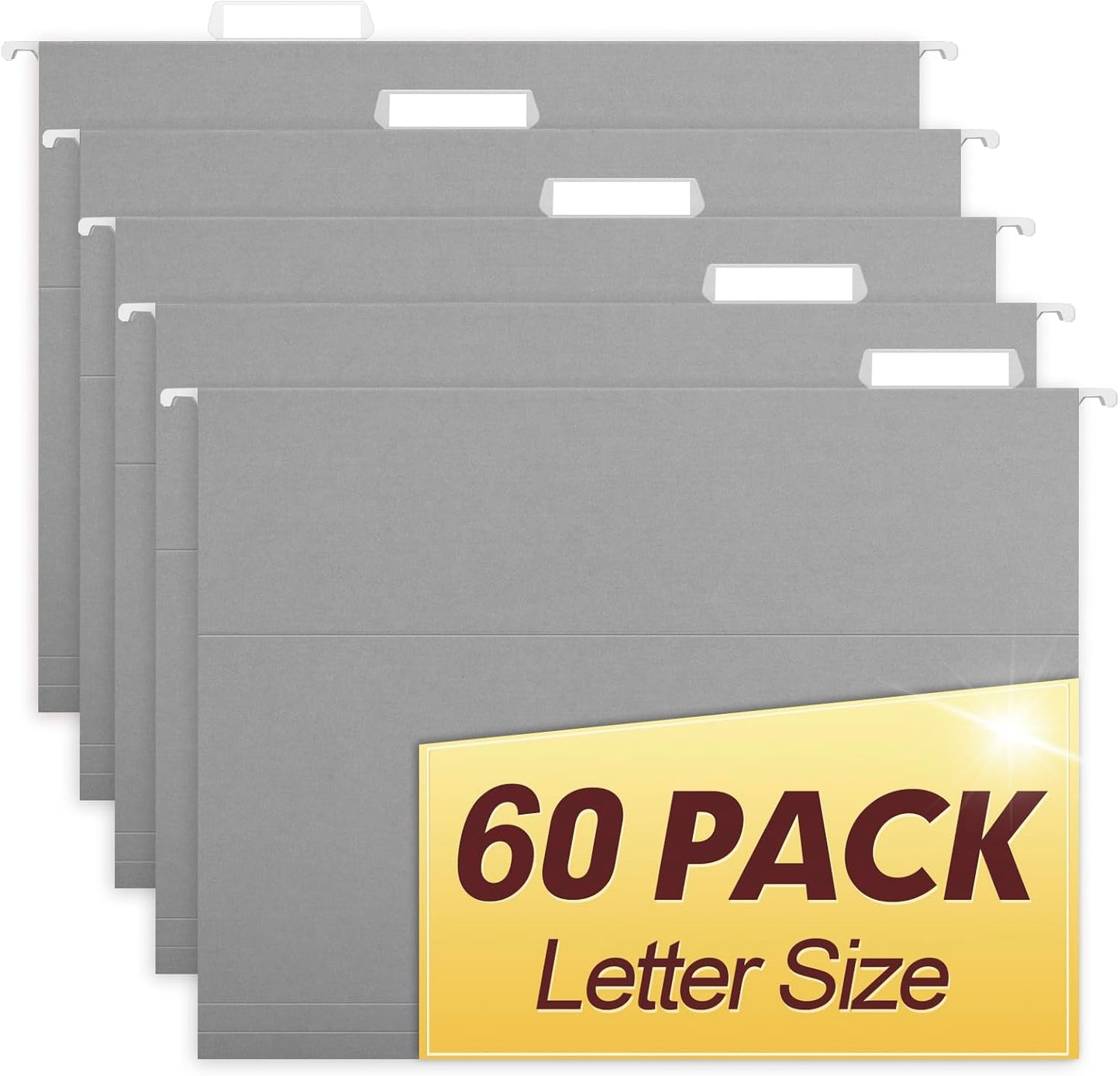 HERKKA Hanging File Folders, 60 Pack Reinforced Letter Size Hanging Folders, Designed for Bulky Files, Filing Cabinet, 1/5-Cut Adjustable Tabs (Black)