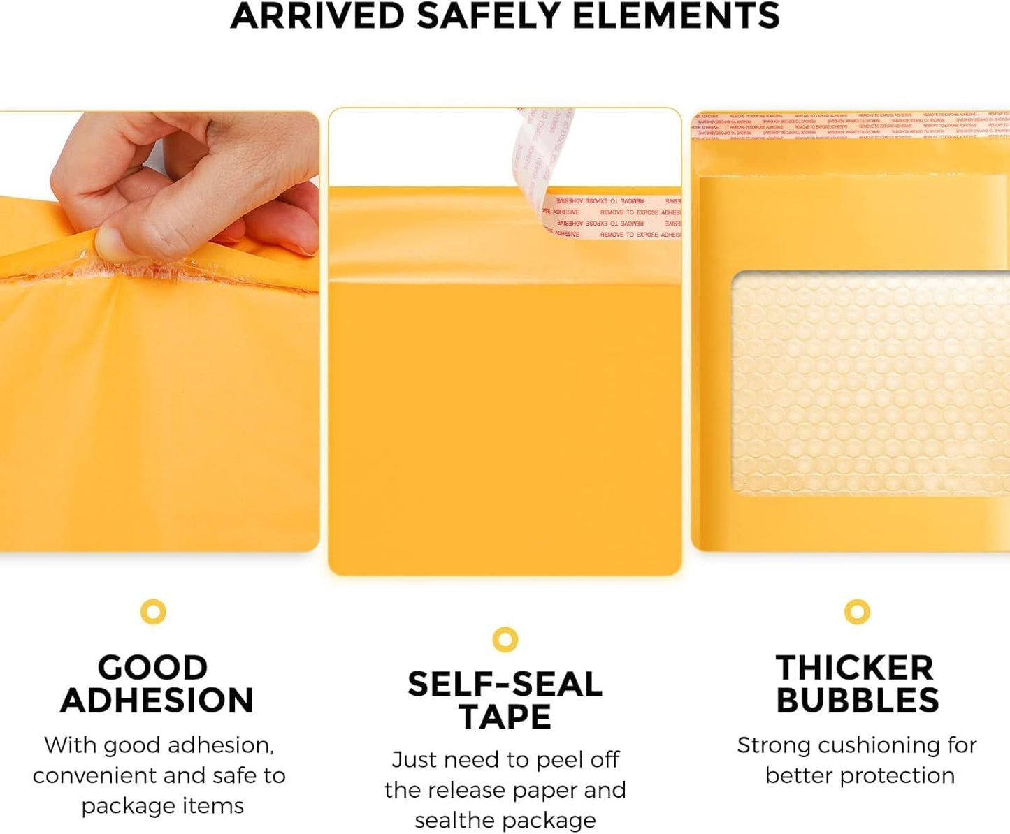 Fuxury Kraft Bubble Mailer 4x8” 50Pack Padded Envelopes Usable Size 4x7" Strong Adhesion Thick Bubble Envelopes Waterproof Cushioned Bubble Mailers Packaging for Small Business #000 Yellow