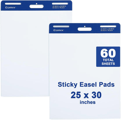 Comix Sticky Easel Pad, 25 x 30 Inches Flip Chart Paper for Teachers, Large Self Stick Easel Paper for Office School Classroom Supplies, 30 Sheets/Pad, 8 Pads/Pack