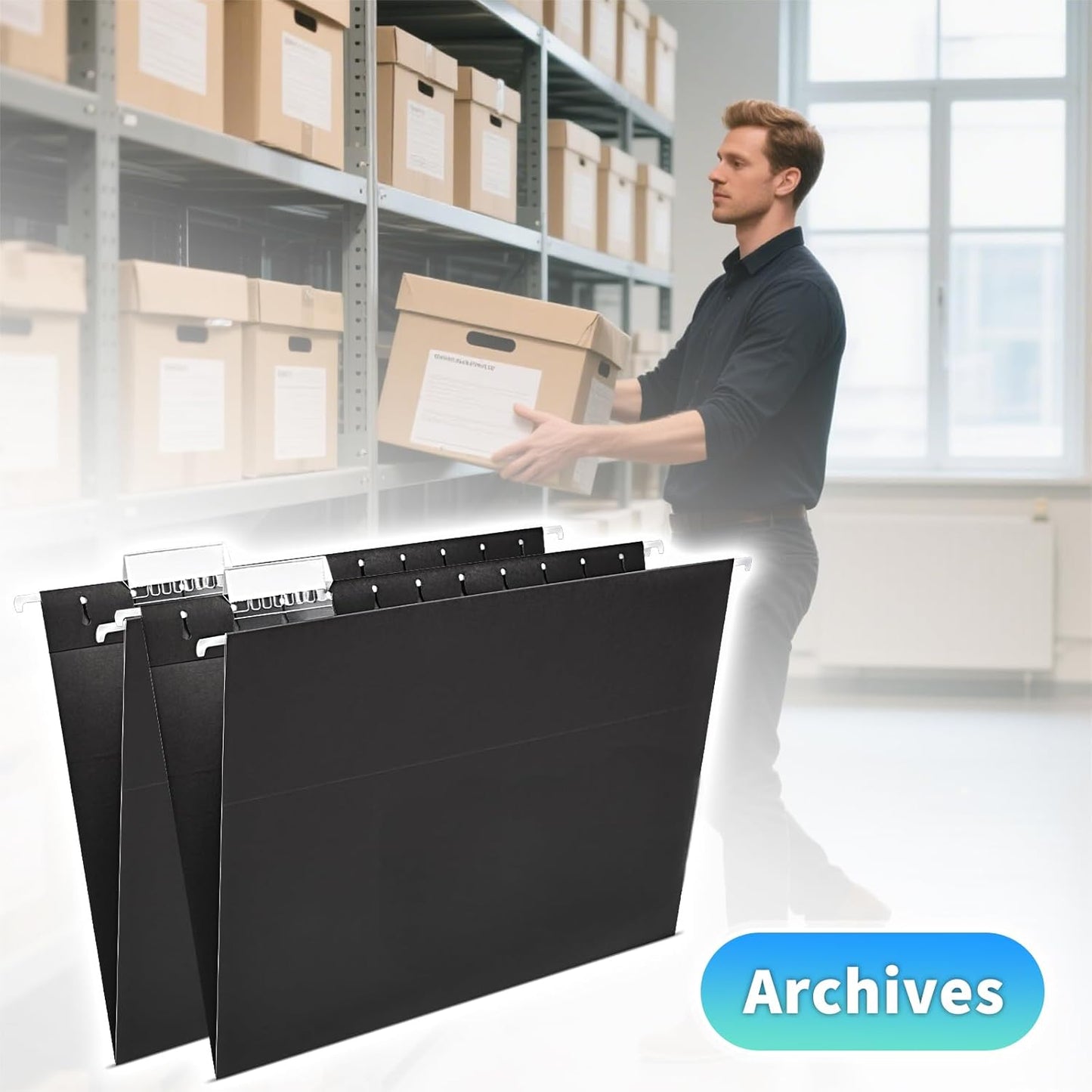 25-Pack Green Hanging File Folders, Letter Size (8.5" x 11") with 1/5-Cut Tabs,Includes 35 Transparent Label Cards & 50 Sticker Labels for Home & Office Organization