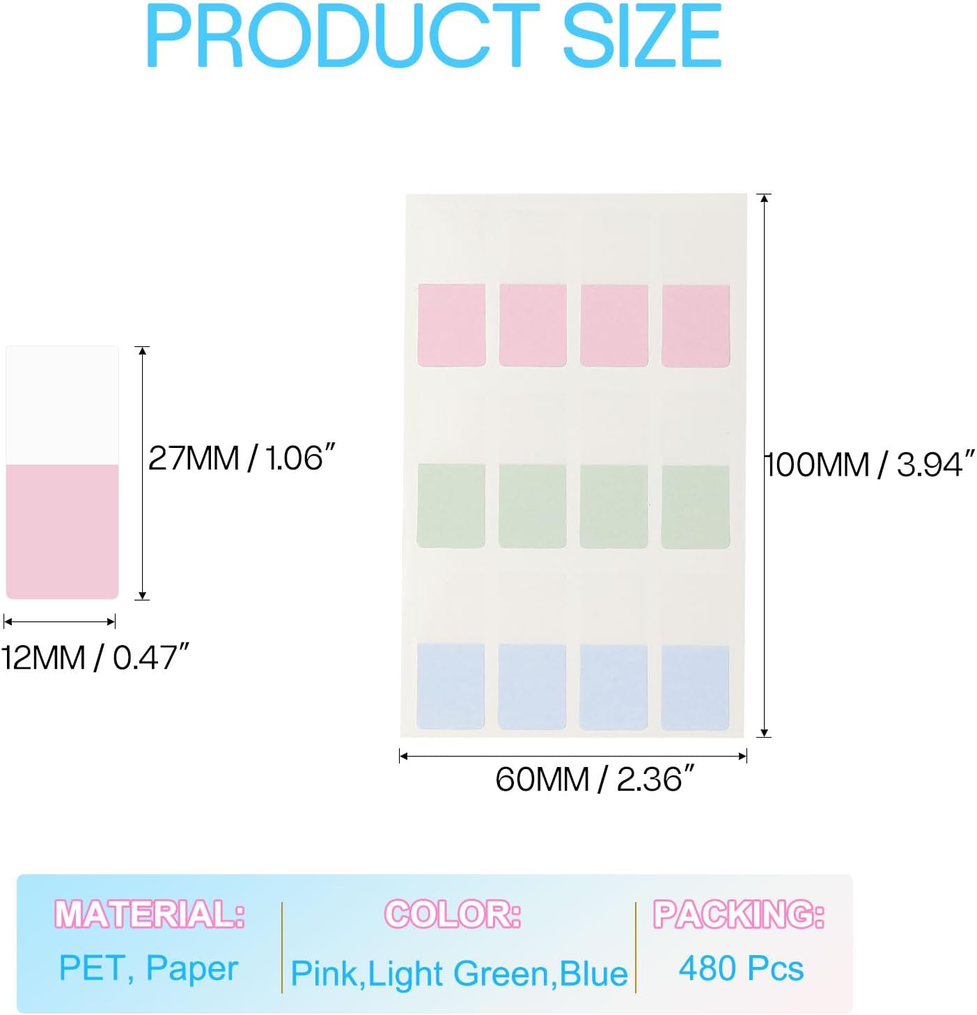 PATIKIL Clear Index Sticky Tabs, 480 Pcs Small Transparent Sticky Notes Bookmarks Planner Stickers Page Tabs for Office Notebooks File Folder Ledger Book, Gradient Pink