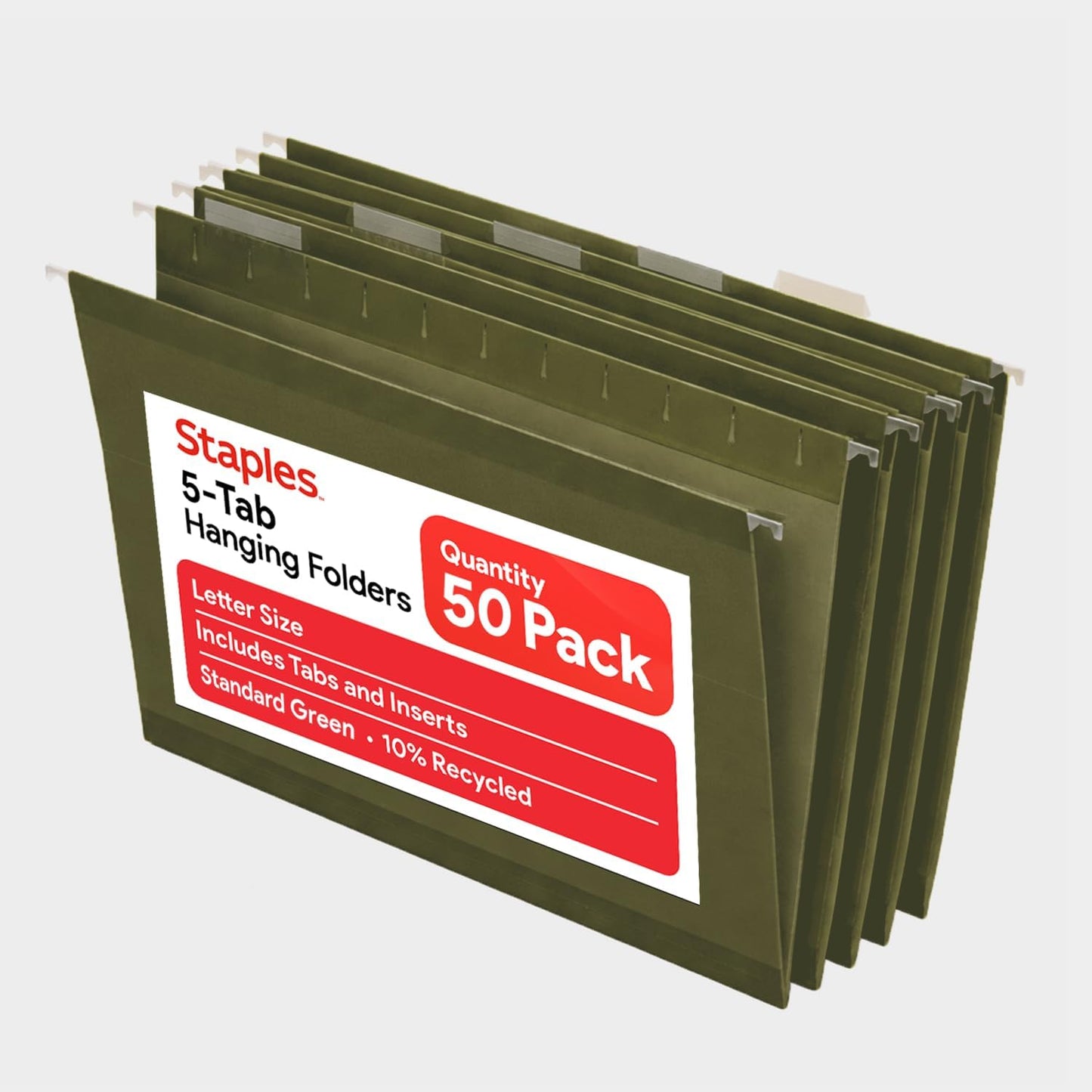 Staples Hanging File Folders, Letter Size, Blue, 5‑Tab, 1/5‑Cut Tabs, Includes Tabs & Inserts – 25/Pack