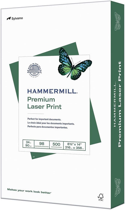 Hammermill Premium Laser Print Paper, 24 lb Copy Paper, 8.5 x 11 Letter Size, 3 Hole - 1 Ream (500 Sheets) - 98 Bright