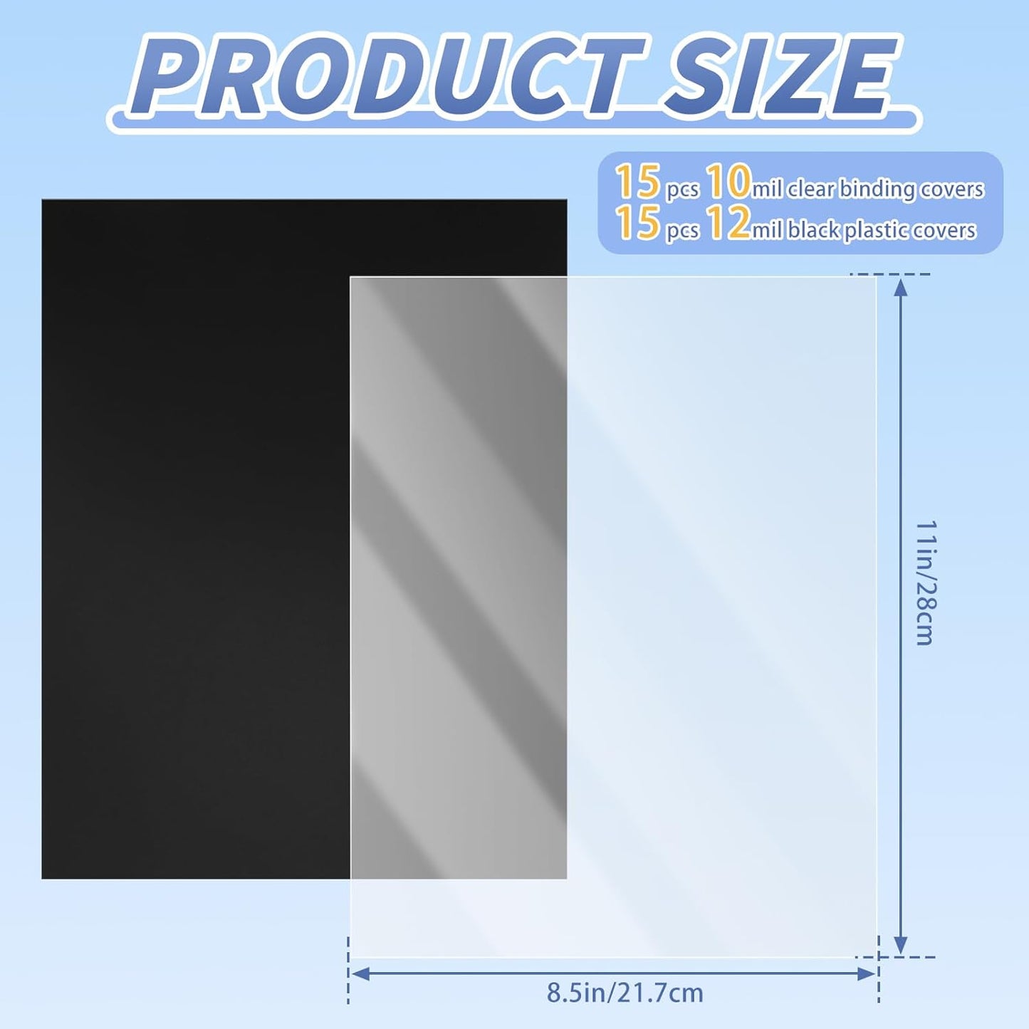VOKOY 60 Pack 8.5x11 Inches Binding Covers and Backs Set, Letter Size Quality Un-Punched Report Covers, 30 Pcs 10mil Clear Binding Covers 30 Pcs 12mil Black Plastic Covers for Home Office School