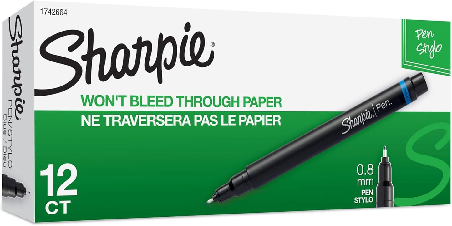 Sharpie Felt Tip Pens, Fine Point (0.4mm), Blue, 12 Count