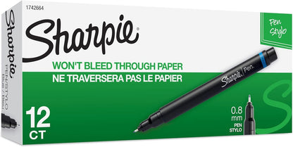 Sharpie Felt Tip Pens, Fine Point (0.4mm), Blue, 12 Count