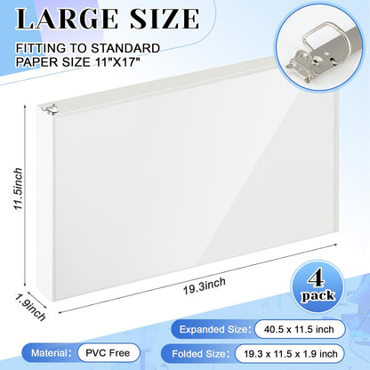 8 Pcs 11 x 17 Inches View Binders 1 Inch 3 Rings Heavy Duty View D Ring Binders Economy Holds 11" x 17" Paper for Artwork Blueprints, Office, Home, Work Places (Black)